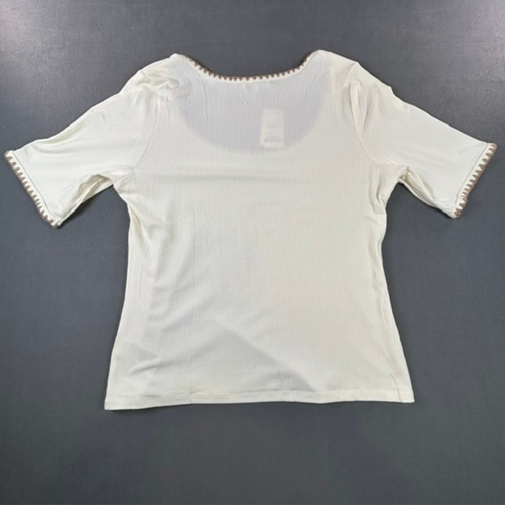 NWT Angels Forever Young Ivory Cream Ribbed Short Sleeve Scoop Neck Shirt XL